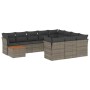 Set Divani da Giardino 11 pz con Cuscini in Polyrattan Grigio