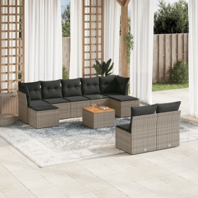 Set Divano da Giardino 10 pz con Cuscini Grigio in Polyrattan