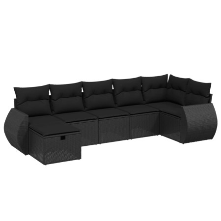 Set Divani da Giardino con Cuscini 7pz Nero Polyrattan