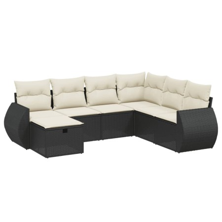 Set Divani da Giardino con Cuscini 7pz Nero Polyrattan