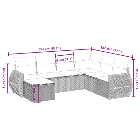 Set Divani da Giardino con Cuscini 7pz Nero Polyrattan