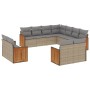 Set Divani da Giardino 11 pz con Cuscini Beige in Polyrattan