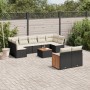 Set Divani da Giardino 10pz con Cuscini in Polyrattan Nero