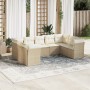 Set Divano da Giardino 9 pz con Cuscini Beige in Polyrattan