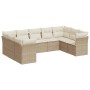 Set Divano da Giardino 9 pz con Cuscini Beige in Polyrattan