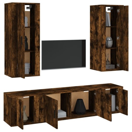 Set di Mobili Porta TV 5 pz Rovere Fumo in Legno Multistrato