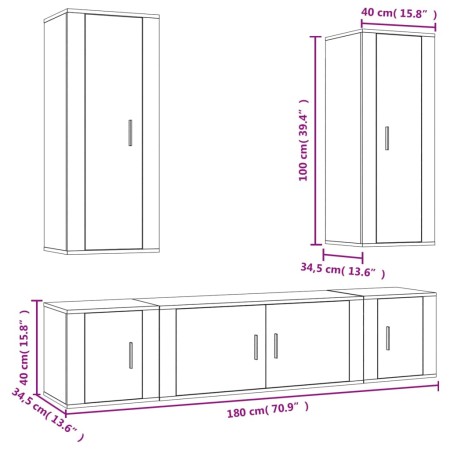 Set di Mobili Porta TV 5 pz Rovere Fumo in Legno Multistrato