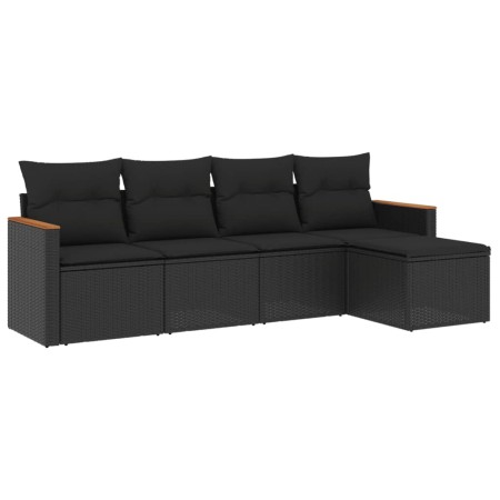 Set Divani da Giardino 5 pz con Cuscini in Polyrattan Nero