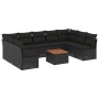 Set Divani da Giardino 10pz con Cuscini in Polyrattan Nero