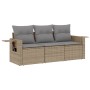 Set Divano da Giardino 3 pz con Cuscini Beige in Polyrattan