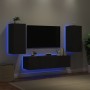 Mobili TV a Muro con LED 4pz Neri in Legno Multistrato