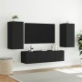 Mobili TV a Muro con LED 4pz Neri in Legno Multistrato