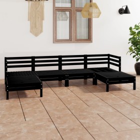 Set Salotto da Giardino 6 pz in Legno Massello di Pino Nero