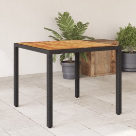 Tavolo Giardino Piano Legno Acacia Nero 90x90x75 cm Polyrattan