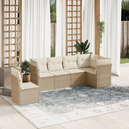 Set Divano da Giardino 6 pz con Cuscini Beige in Polyrattan