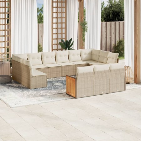 Set Divano da Giardino 13 pz con Cuscini Beige in Polyrattan