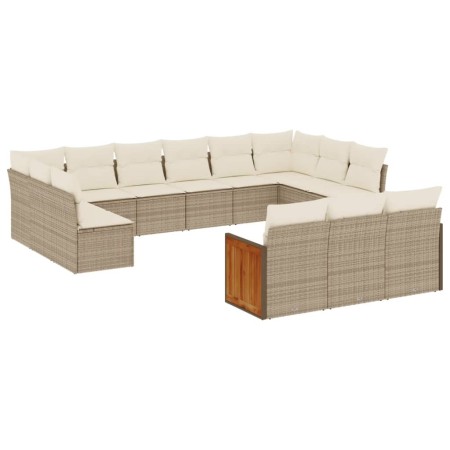 Set Divano da Giardino 13 pz con Cuscini Beige in Polyrattan