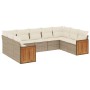 Set Divano da Giardino 9 pz con Cuscini Beige in Polyrattan