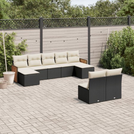 Set Divani da Giardino 9 pz con Cuscini Nero in Polyrattan