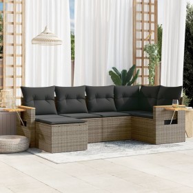 Set Divano da Giardino 6 pz con Cuscini Grigio in Polyrattan