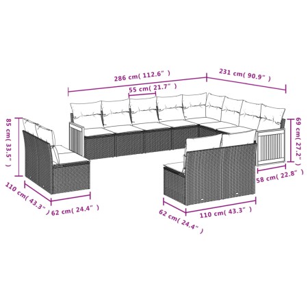 Set Divani da Giardino 12 pz con Cuscini Nero in Polyrattan