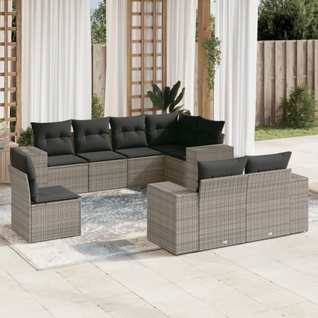 Set Divano da Giardino 8 pz con Cuscini Grigio in Polyrattan