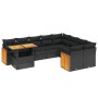 Set Divani da Giardino 10pz con Cuscini in Polyrattan Nero