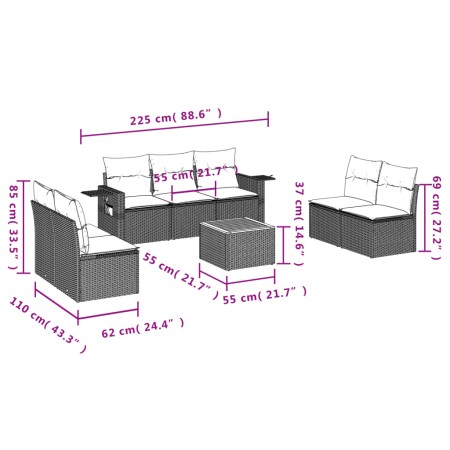 Set Divani da Giardino con Cuscini 8 pz Nero in Polyrattan