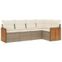 Set Divano da Giardino 5 pz con Cuscini Beige in Polyrattan