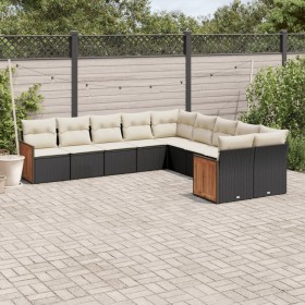 Set Divani da Giardino 10pz con Cuscini in Polyrattan Nero