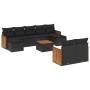 Set Divani da Giardino 10pz con Cuscini in Polyrattan Nero