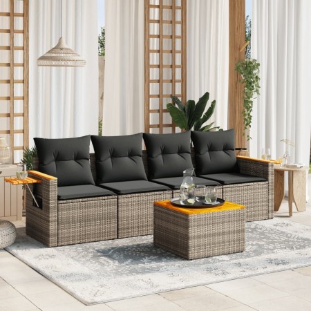 Set Divano da Giardino 5 pz con Cuscini Grigio in Polyrattan