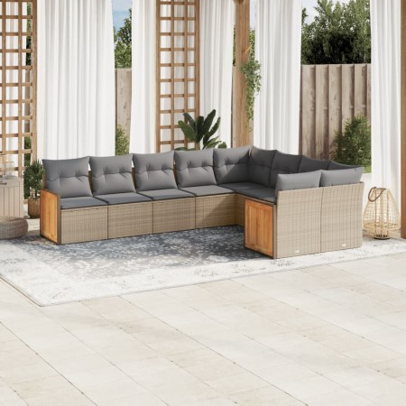 Set Divano da Giardino 9 pz con Cuscini Beige in Polyrattan