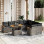 Set Divano da Giardino 10 pz con Cuscini Grigio in Polyrattan