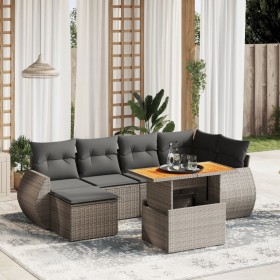 Set Divani da Giardino 7 pz con Cuscini Grigio in Polyrattan