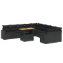 Set Divani da Giardino 11 pz con Cuscini in Polyrattan Nero