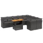 Set Divani da Giardino 10pz con Cuscini in Polyrattan Nero