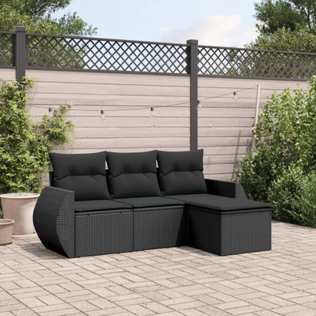 Set Divani da Giardino 4 pz con Cuscini Nero in Polyrattan