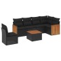 Set Divani da Giardino con Cuscini 7pz Nero Polyrattan