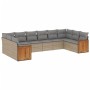 Set Divano da Giardino 10 pz con Cuscini Beige in Polyrattan