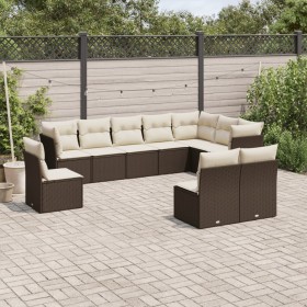 Set Divani da Giardino 10pz con Cuscini in Polyrattan Marrone