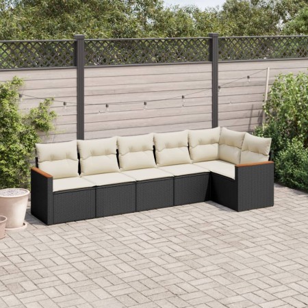 Set Divano da Giardino 6 pz con Cuscini Nero in Polyrattan