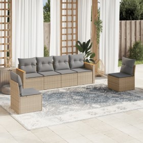 Set Divano da Giardino 6 pz con Cuscini Beige in Polyrattan