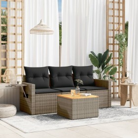 Set Divani da Giardino 4 pz con Cuscini in Polyrattan Grigio