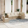 Set Divano da Giardino 6 pz con Cuscini Beige in Polyrattan