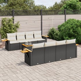 Set Divani da Giardino 9 pz con Cuscini Nero in Polyrattan