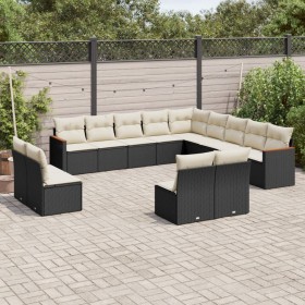 Set Divani da Giardino 13pz con Cuscini Nero in Polyrattan