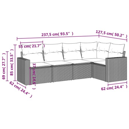 Set Divano da Giardino 5 pz con Cuscini Marrone in Polyrattan