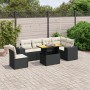 Set Divani da Giardino con Cuscini 7pz Nero Polyrattan