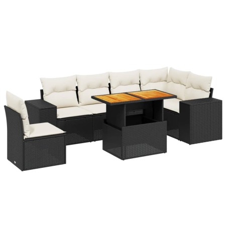 Set Divani da Giardino con Cuscini 7pz Nero Polyrattan